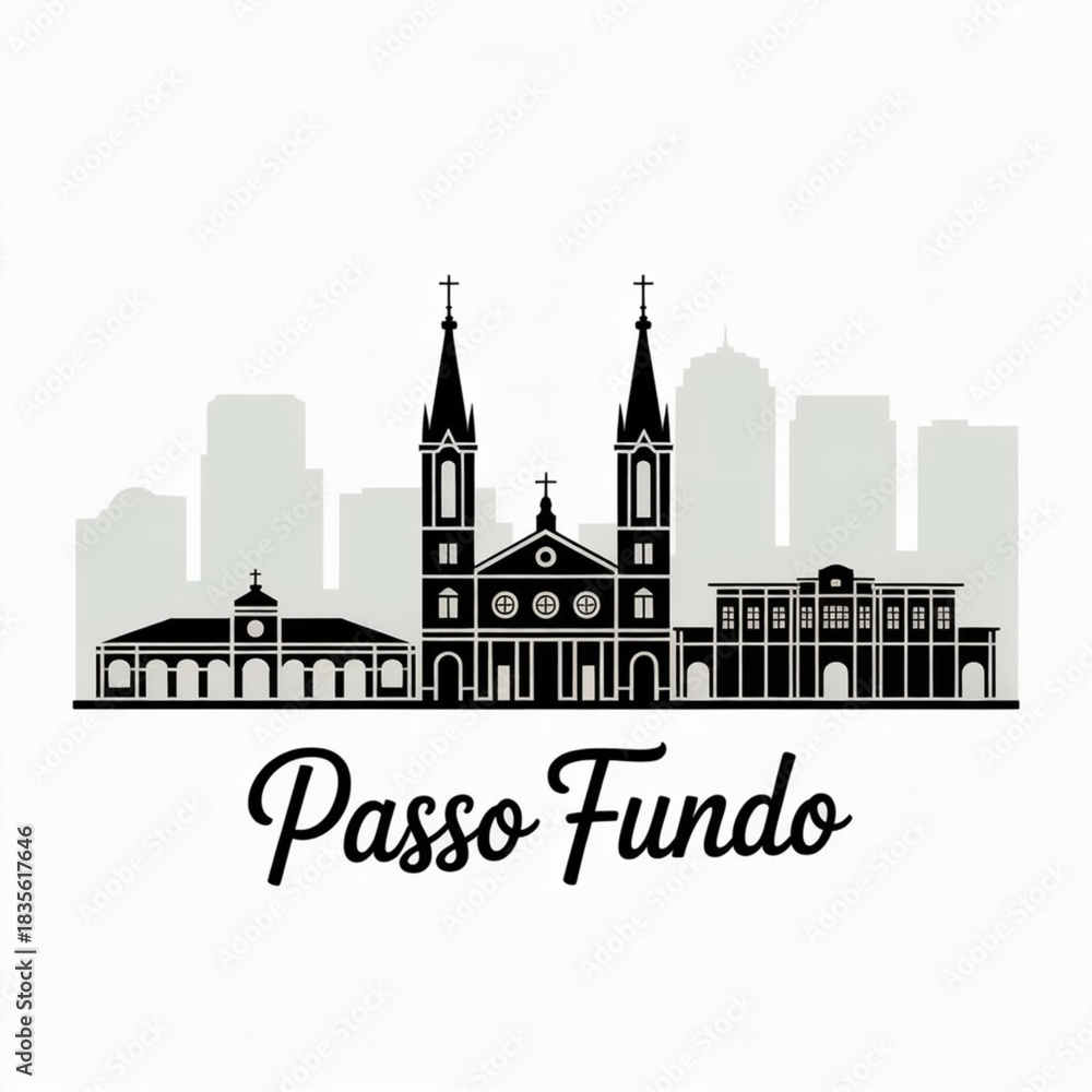 Obraz premium Passo Fundo Skyline Silhouette — Northern Cultural & Medical Hub of Rio Grande do Sul Brazil Vector Illustration