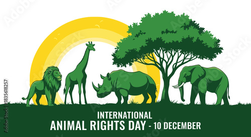International Animal Rights Day Illustration Diverse Wildlife Conservation and Awareness