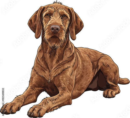 Hungarian Wirehaired Vizsla dog lying down relaxed 