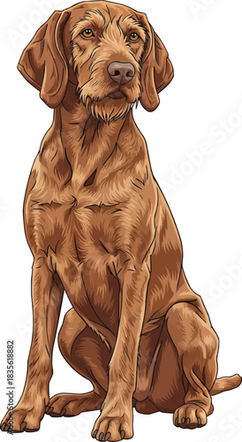 Hungarian Wirehaired Vizsla dog sitting relaxed cute illustration