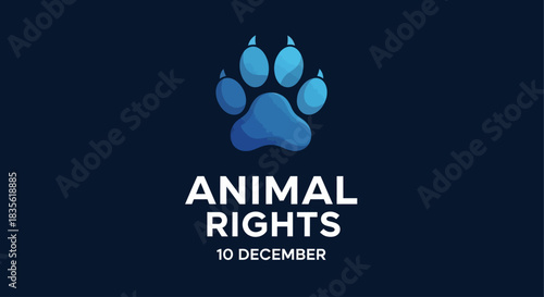 Animal Rights Day Concept Paw Print Logo with Text on Dark Blue Background