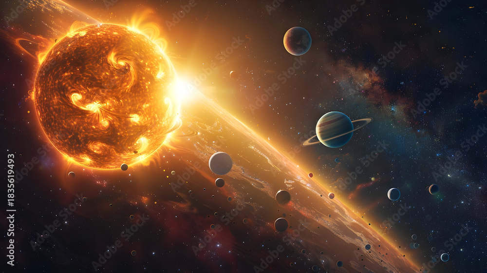 Obraz premium Cosmic harmony: solar system alignment featuring earth and other celestial bodies
