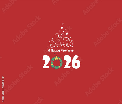 Merry Christmas and New Year 2026 greetings. Vector illustrations.