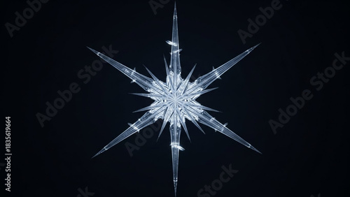 Stunning isolated snowflake against a dark backdrop, showcasing winter's icy beauty and perfect symmetry perfect for holiday cards and winter themes
