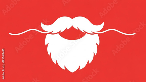 Festive Santa Claus beard and mustache on vibrant red background ready for holiday cheer, perfect for seasonal promotions and holiday cards design