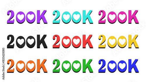 200K Icon Set - Two Hundred Thousand Followers Icon Stock Vector