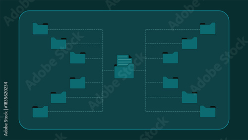 Clean file management background showing multiple connected folders around a central document symbolizing data organization structure workflow storage system and digital information management
