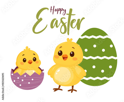 Happy easter chicken and eggs