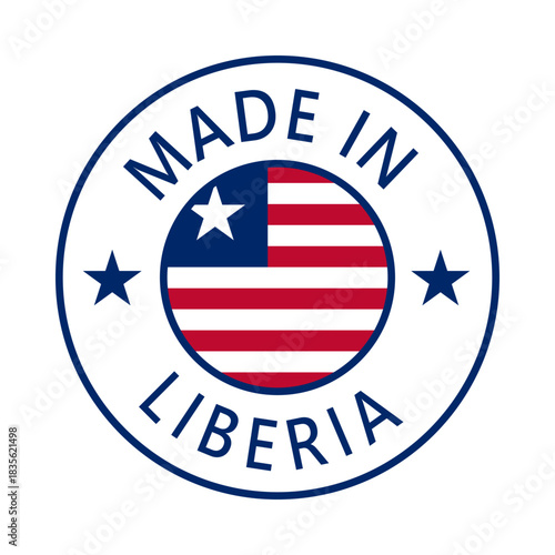 Liberia Made in Stamp in circle with flag Vector template on white background