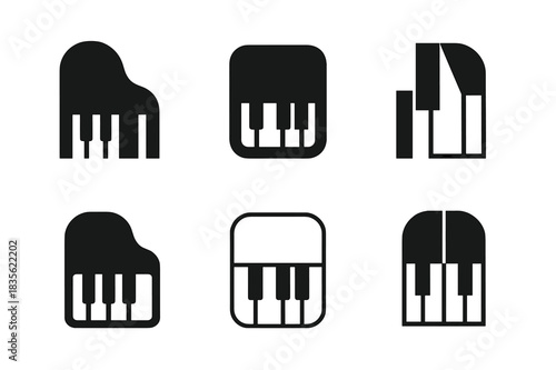 Music Composition Logos. Composition in music. Icon set. Set Logo of music composition: piano keys pattern. harmonious logo variations of the same emblematic