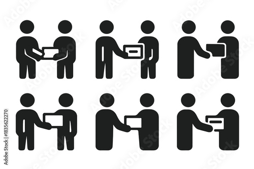 Networking Logo Variations. Networking for success. Icon set. Set Logo of networking: business card exchange. harmonious logo variations of the same emblematic