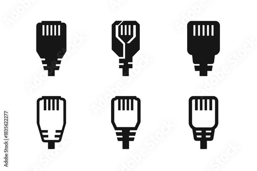 Network Cable Logos. Network cables. Icon set. Set Logo of network cables: straight-through cable. harmonious logo variations of the same emblematic concept,
