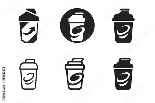 Protein Shaker Icons. Protein Shaker. Icon set. Set Logo of Protein Shaker: circular mixing motion. harmonious logo variations of the same emblematic concept,
