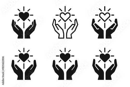 Romantic Heart Logos. Romantic spontaneity in long-term relationships. Icon set. Set Logo of romantic spontaneity in long-term relationships: heart-shaped