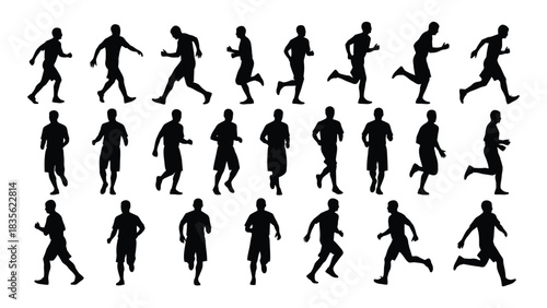 Running men silhouettes set isolated on white background, Vector