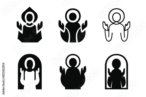 Saint Icon Set. Iconography. Icon set. Set Logo of Iconography: Saint figure silhouette. harmonious logo variations of the same emblematic concept (Abstract