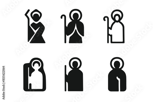 Saint Icon Set. Iconography. Icon set. Set Logo of Iconography: Saint figure silhouette. harmonious logo variations of the same emblematic concept (Abstract
