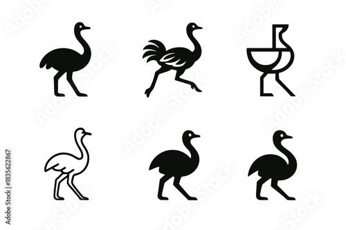 Savanna Animal Logos. savanna animals. Icon set. Set Logo of savanna animals: ostrich. harmonious logo variations of the same emblematic concept, each with