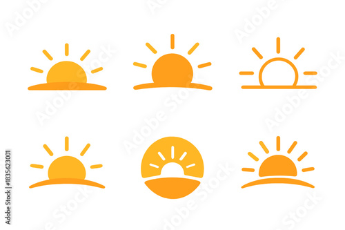 Sky Logo Variations. Sky. Icon set. Set Logo of sky: sunrise above horizon. harmonious logo variations of the same emblematic concept, each with different