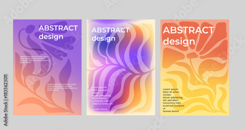 Abstract colorful gradient floral poster set for modern design. Minimalist poster with flower. Modern  wallpaper design for home decoration, website, banner, ads