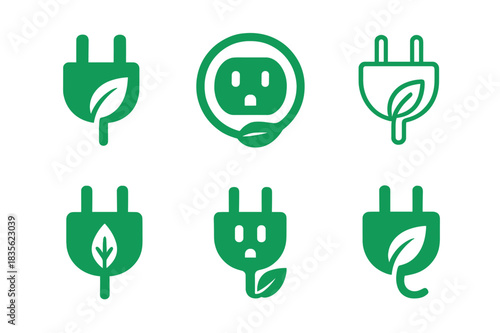 Smart Plug Icons. Smart plugs. Icon set. Set Logo of smart plugs: energy-efficient socket. harmonious logo variations of the same emblematic concept, each with