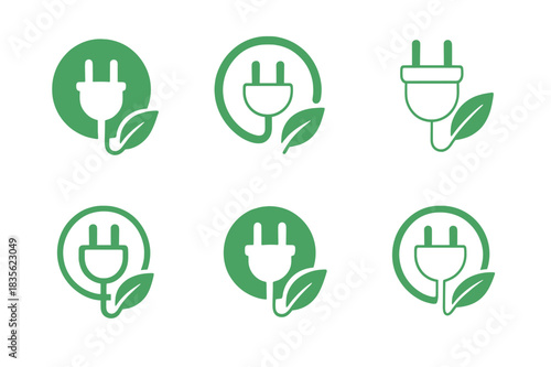 Smart Plug Icons. Smart plugs. Icon set. Set Logo of smart plugs: energy-efficient socket. harmonious logo variations of the same emblematic concept, each with