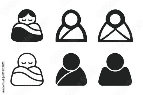 Snuggling Logo Variations. Snuggling under the covers. Icon set. Set Logo of snuggling under the covers: warmth and comfort abstract. harmonious logo