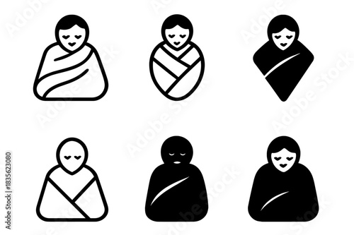 Snuggling Logo Variations. Snuggling under the covers. Icon set. Set Logo of snuggling under the covers: warmth and comfort abstract. harmonious logo