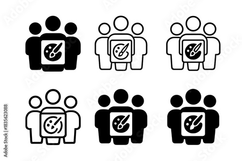 Social Media Art Icons. Social media art. Icon set. Set Logo of social media art: collaborative art feed. harmonious logo variations of the same emblematic