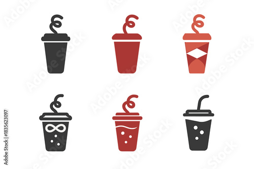 Soda Pop Logos. Soda pop. Icon set. Set Logo of soda pop: creative straw swirl. harmonious logo variations of the same emblematic concept, each with different