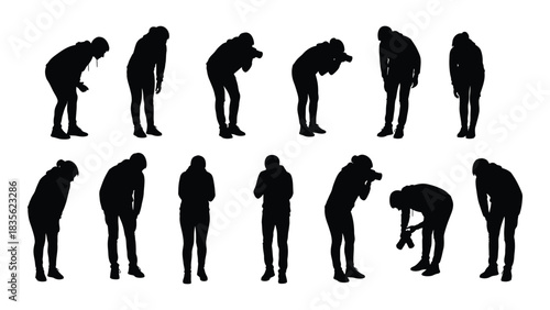 Diverse silhouettes of people, including photographers and observers isolated on white background, Vector