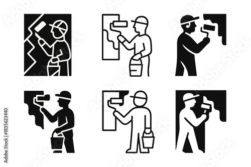 Artistic Logo Variations. Creative mural painting. Icon set. Set Logo of artist painting wall. harmonious logo variations of the same emblematic concept