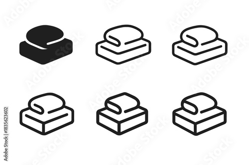 Bed Making Icons. Making the bed for the night. Icon set. Set Logo of making the bed for the night: folded blanket on mattress. harmonious logo variations of
