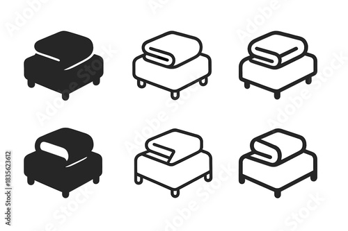 Bed Making Icons. Making the bed for the night. Icon set. Set Logo of making the bed for the night: folded blanket on mattress. harmonious logo variations of
