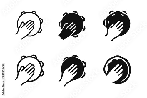 Tambourine Icon Set. Playing a musical instrument. Icon set. Set Logo of playing a musical instrument: tambourine. harmonious logo variations of the same