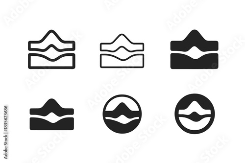 Tectonic Plates Logos. Lithosphere. Icon set. Set Logo of tectonic plates. harmonious logo variations of the same emblematic concept (Symmetrical form, Minimal