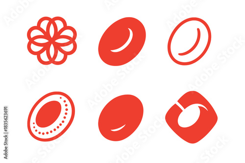 Blood Logo Variations. Blood. Icon set. Set Logo of blood: red cell structure. harmonious logo variations of the same emblematic concept, each with different