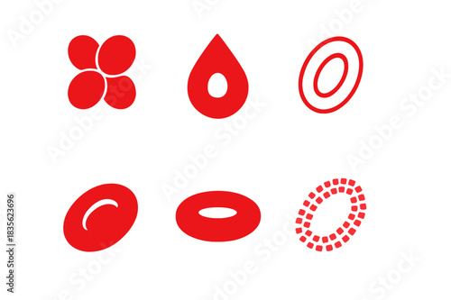 Blood Logo Variations. Blood. Icon set. Set Logo of blood: red cell structure. harmonious logo variations of the same emblematic concept, each with different
