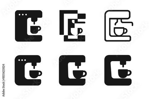 Cafe Logo Variations. Cafe. Icon set. Set Logo of Cafe: espresso machine icon. harmonious logo variations of the same emblematic concept, each with different