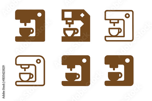 Cafe Logo Variations. Cafe. Icon set. Set Logo of Cafe: espresso machine icon. harmonious logo variations of the same emblematic concept, each with different
