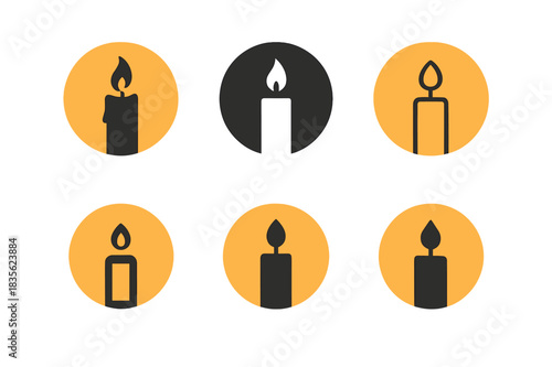 Candle Light Emblems. Candle Light. Icon set. Set Logo of Candle Light: candle in circle of light. harmonious logo variations of the same emblematic concept,