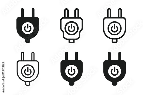 Travel Gear Logos. travel gear. Icon set. Set Logo of travel gear: power adapter. harmonious logo variations of the same emblematic concept, each