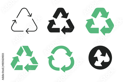 Circular Economy Icons. Circular economy and waste reduction initiatives. Icon set. Set Logo of circular economy: recycling loop. harmonious logo variations of