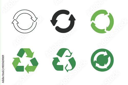 Circular Economy Icons. Circular economy and waste reduction initiatives. Icon set. Set Logo of circular economy: recycling loop. harmonious logo variations of