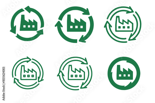 Circular Manufacturing Logos. Circular economy principles in manufacturing. Icon set. Set Logo of circular economy in manufacturing: assembly-reuse-disassemble