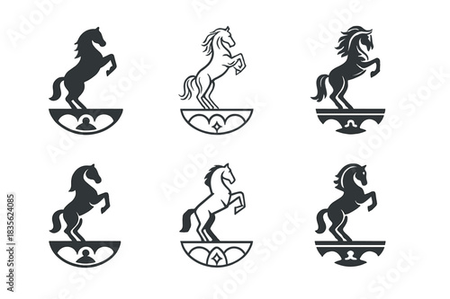 Circus Animal Logos. Circus animals and animal performances. Icon set. Set Logo of circus animals and animal performances: performing horse. harmonious logo