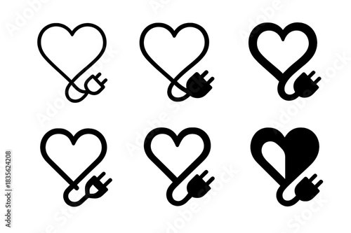 Unplug for Peace Logos. Unplugging and Disconnecting for Mental Peace. Icon set. Set Logo of Unplugging and Disconnecting for Mental Peace: power cord loop