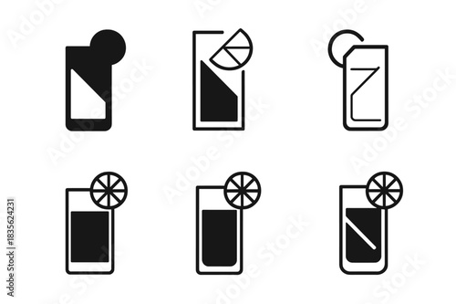 Cocktail Logo Variations. Cocktail culture. Icon set. Set Logo of Cocktail culture: Highball glass. harmonious logo variations of the same emblematic concept