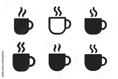 Coffee Logo Variations. Drinking Coffee. Icon set. Set Logo of Drinking Coffee: Coffee Mug with Steam. harmonious logo variations of the same emblematic