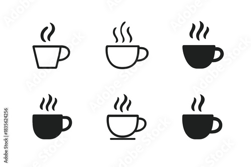 Coffee Logo Variations. Espresso cup. Icon set. Set Logo of steaming hot coffee. harmonious logo variations of the same emblematic concept (Abstract geometric,